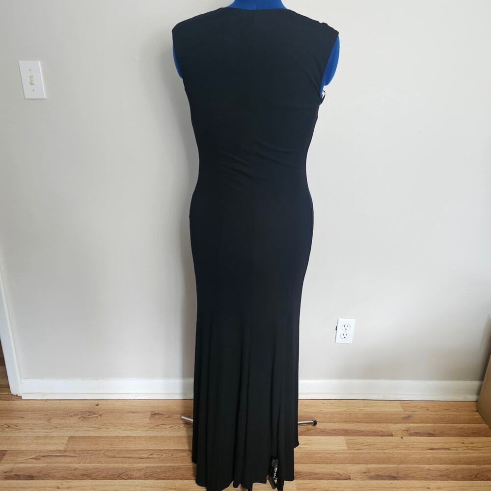 BCBGMAXAZRIA Black Rayon Plunge Neck Ruched Maxi Dress Size M Y2K - Picture 3 of 9